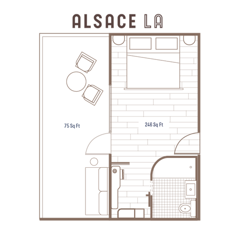 Floor plan for studio, 1 bath, 321 sqft